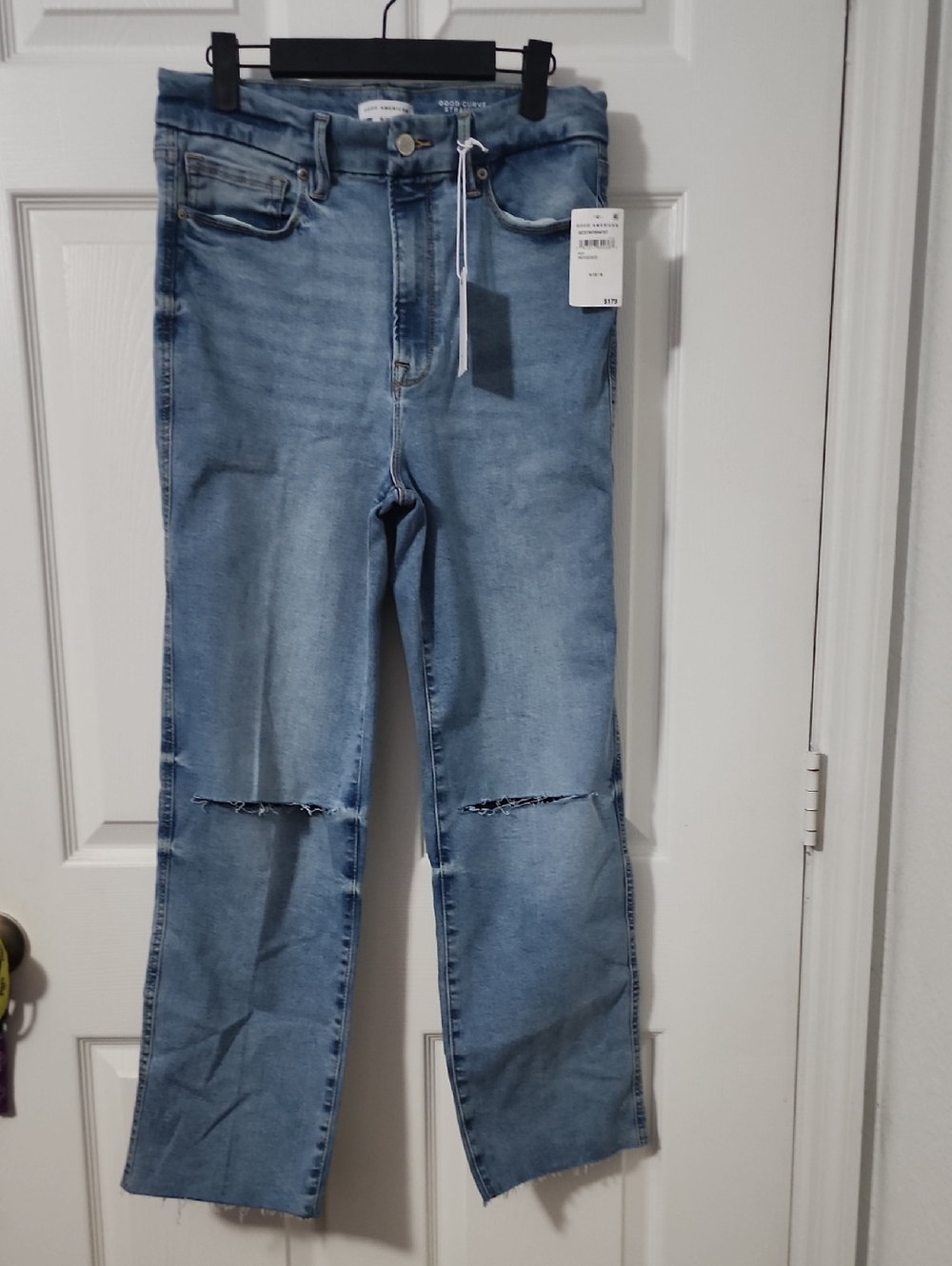 Good American Light Blue Distressed Straight-Leg Jeans